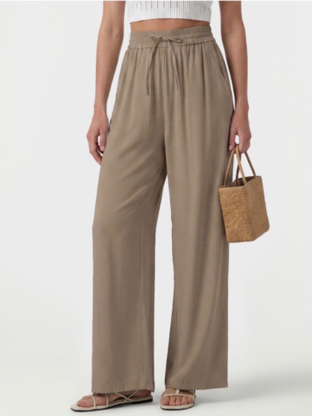 NWT Halara High-Waisted Drawstring Wide-Leg Linen-Blend Pants with Pockets large - Picture 6 of 6